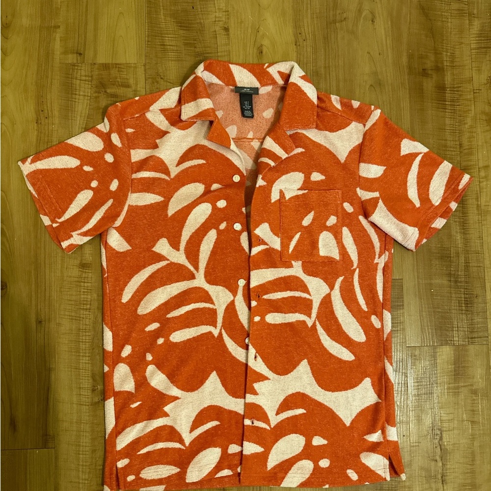 H&M Orange and White Casual Button Down Shirt